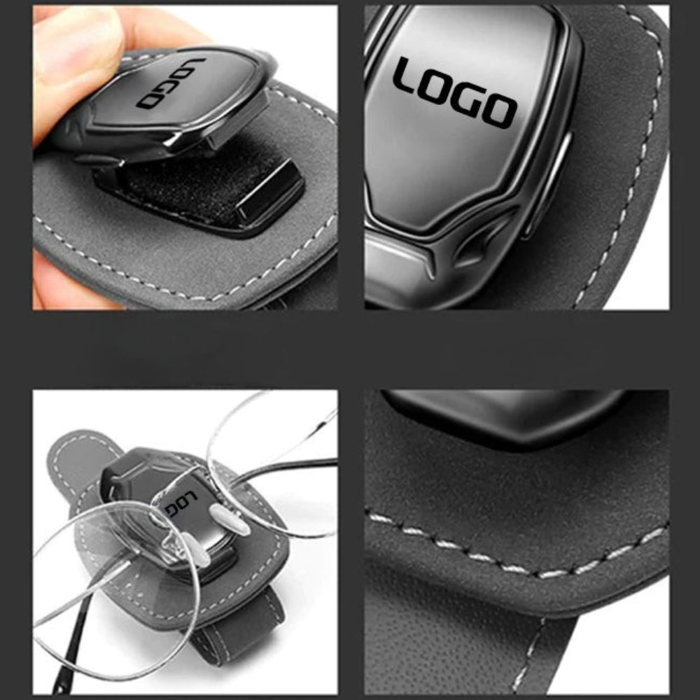 Clip multifuncțional pentru ochelari din piele întoarsă cu logo-ul mașinii dvs.